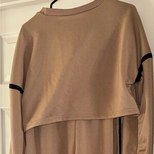 Women's Taupe Layered Pullover Top - Soft Long Sleeve